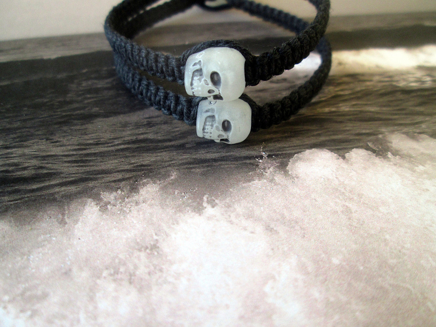 Twisted Best Budz Skull Bracelets, Black Hemp Handmade Friendship Jewelry