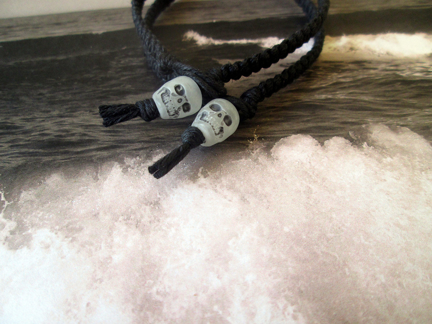 Twisted Best Budz Skull Bracelets, Black Hemp Handmade Friendship Jewelry