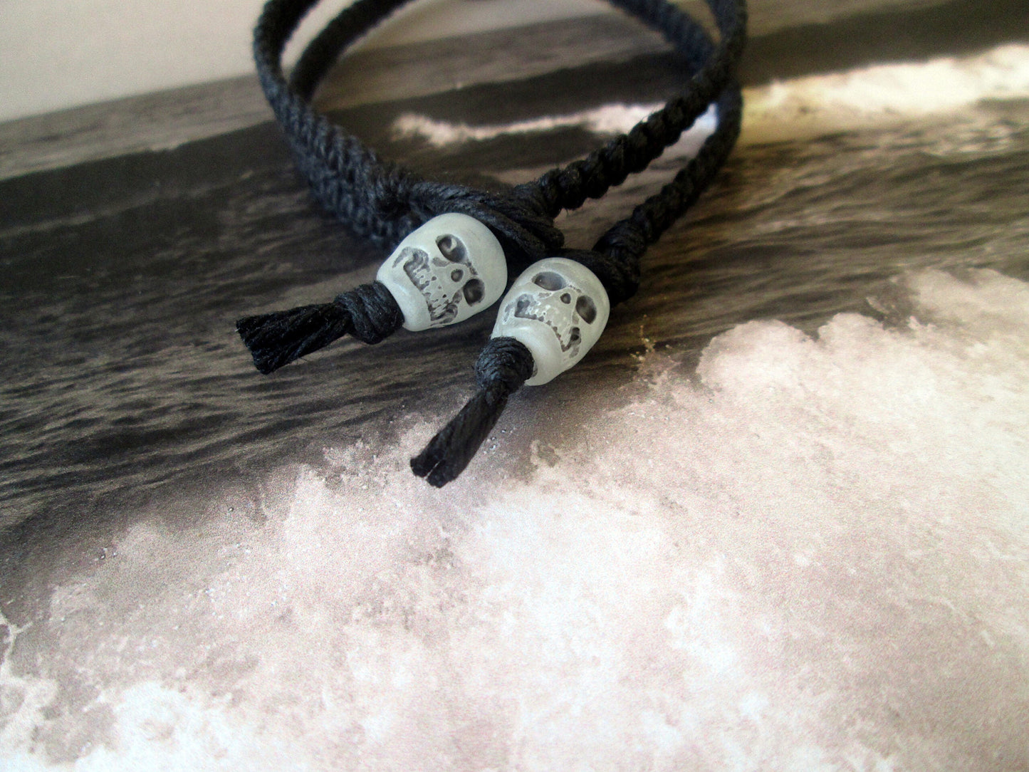 Twisted Best Budz Skull Bracelets, Black Hemp Handmade Friendship Jewelry