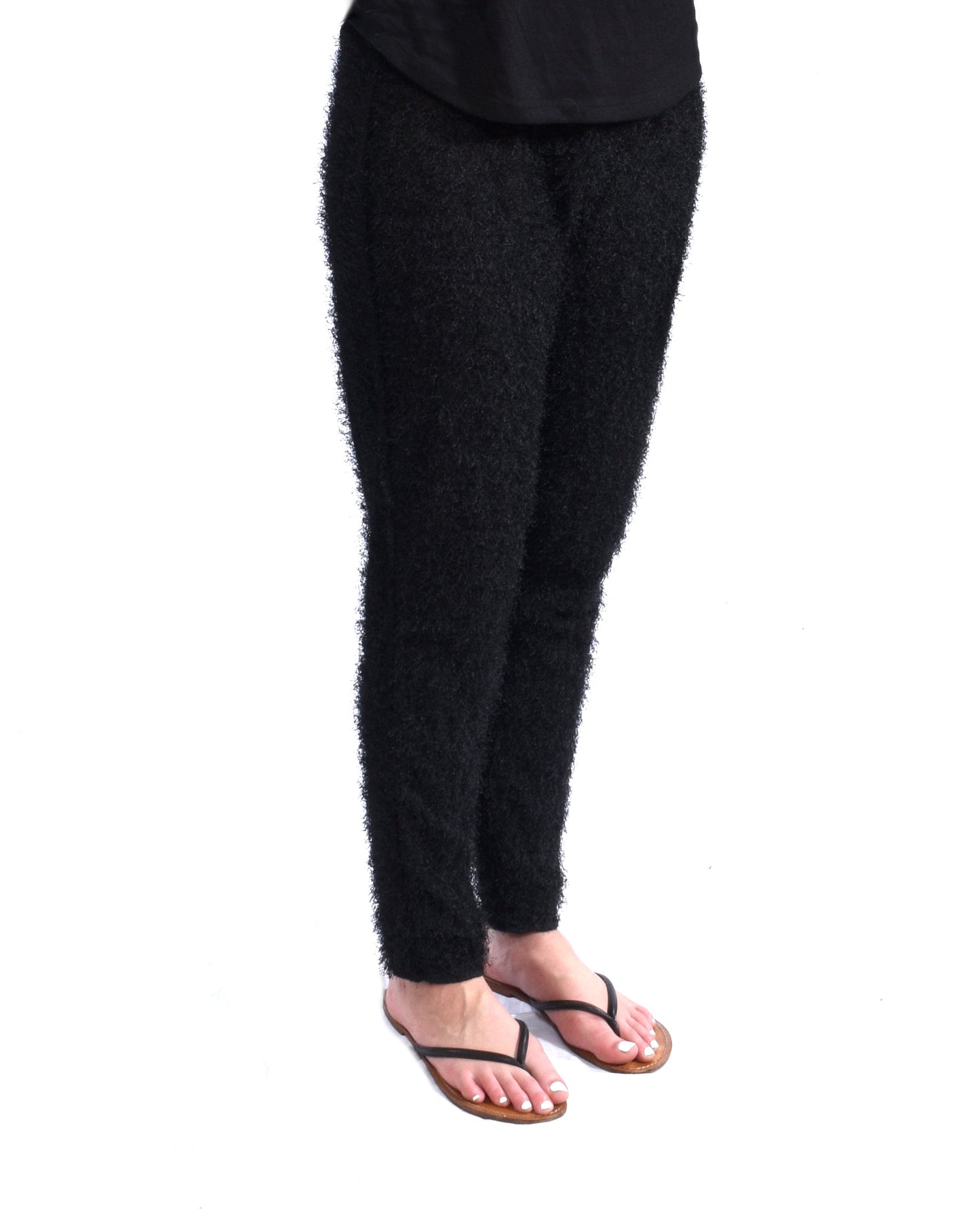 Furry Black Costume Leggings - L