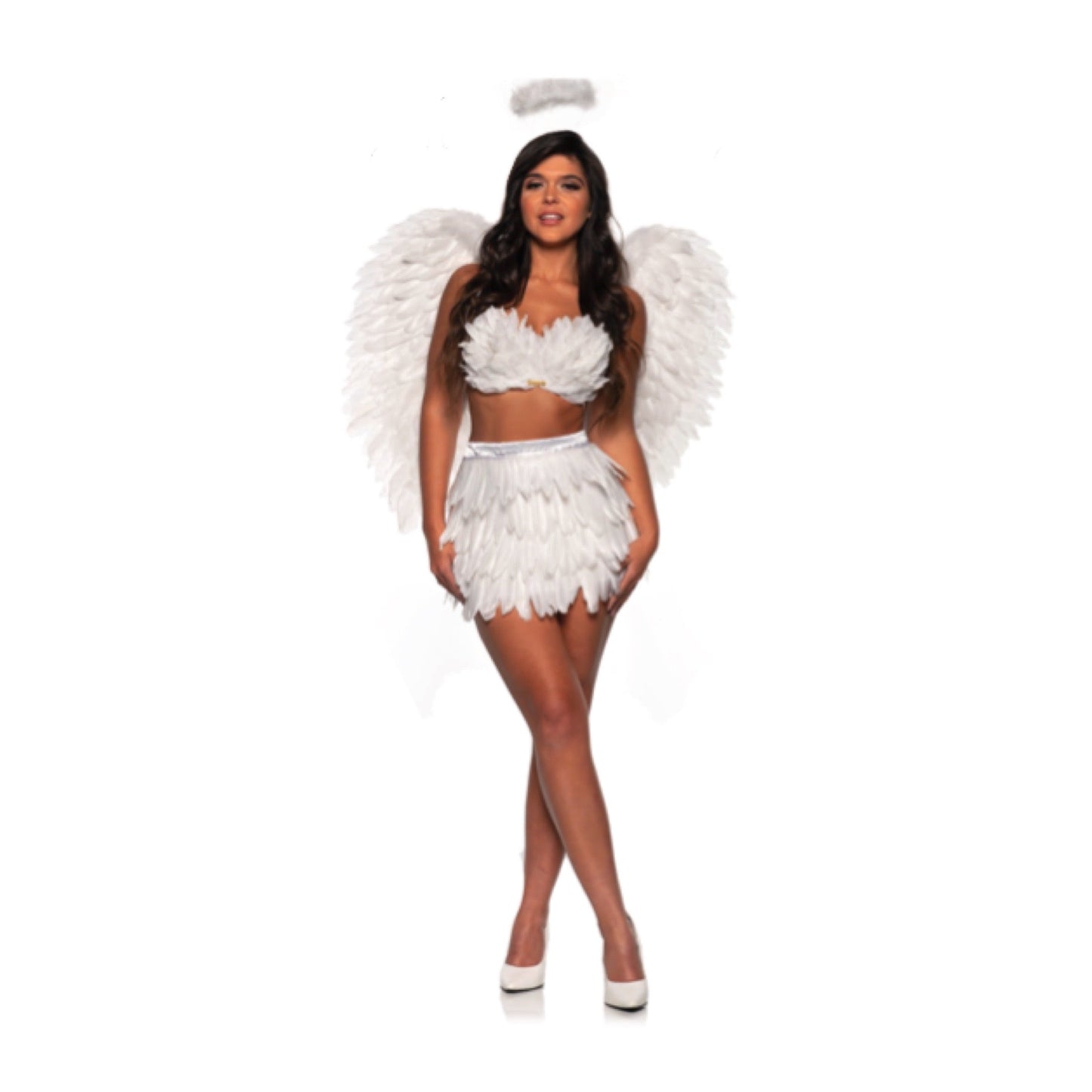 Feather Mini Skirt Set - White