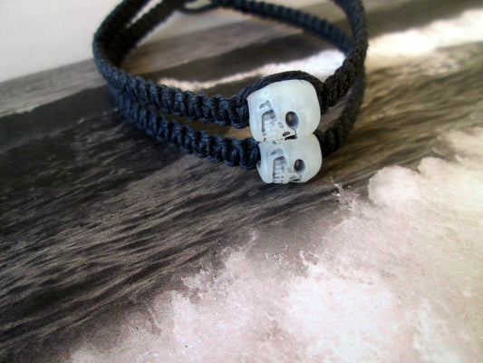 Twisted Best Budz Skull Bracelets, Black Hemp Handmade Friendship Jewelry